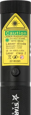 Laser verde G3 Pro – primo piano dell’etichetta di avvertenza con la classe laser