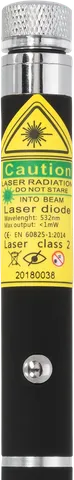 Penna laser verde X2 – primo piano dell’etichetta di avvertenza con la classe laser