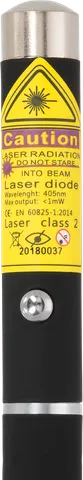 Penna laser viola Z1 – primo piano dell’etichetta di avvertenza con la classe laser